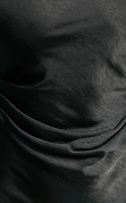 Arriana Midi Dress - Long Sleeve Cowl Back Satin Dress in Black