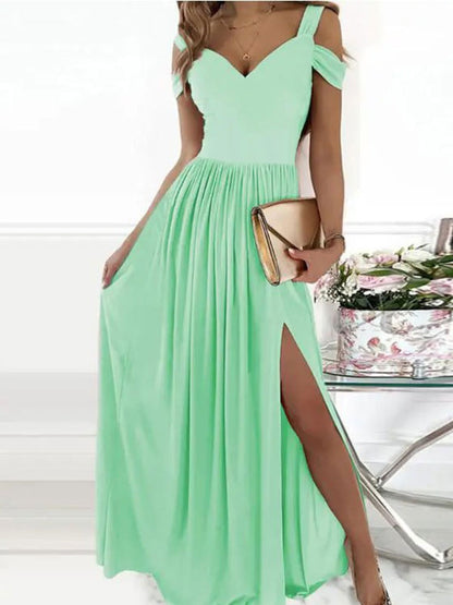 Off-The-Shoulder Maxi Dress Short Sleeves Sexy Open Shoulder Long Dress