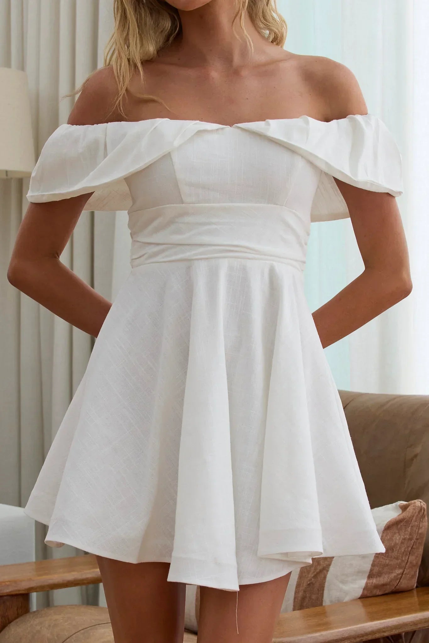 Lillianne Off-Shoulder A-line Mini Dress White