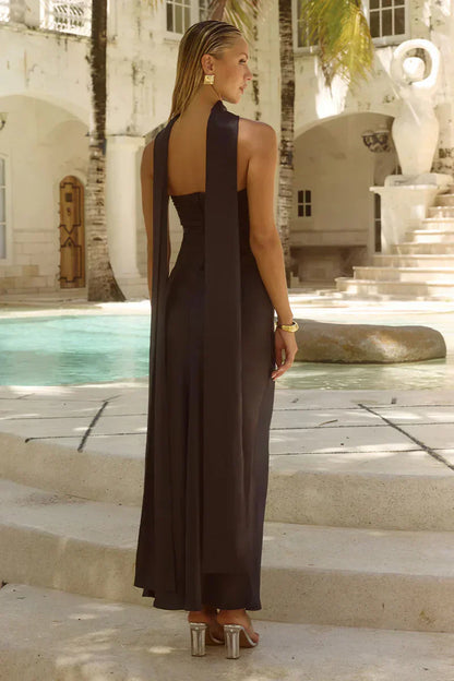 Elsa Scarf Satin Maxi Dress
