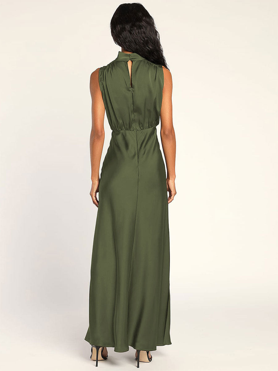 Maxi Dress High Collar Sleeveless Casual Low-slit Long Dress
