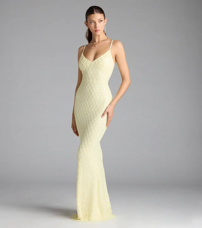 Kaylie V-Neck Bodycon Sequin Bead Formal Dress