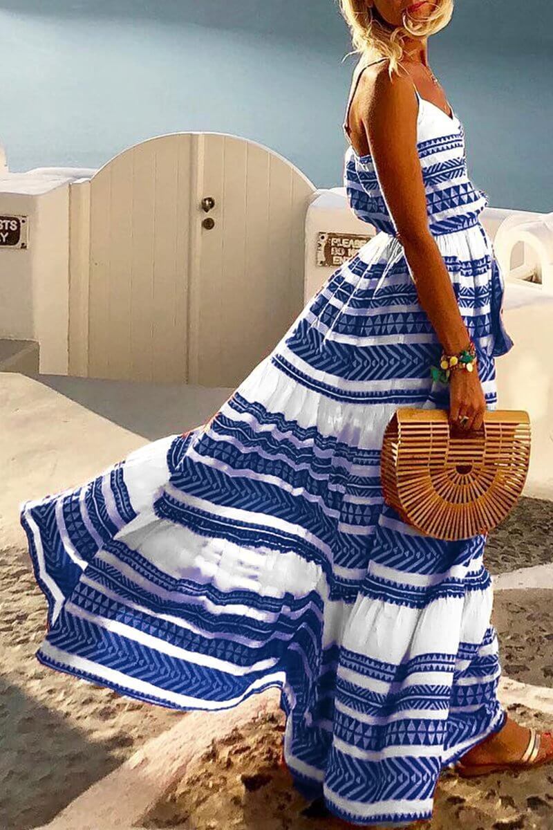 Vestido largo holgado hasta el tobillo con estampado geométrico (4 colores)