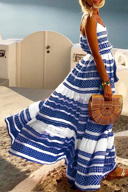 Vestido largo holgado hasta el tobillo con estampado geométrico (4 colores)