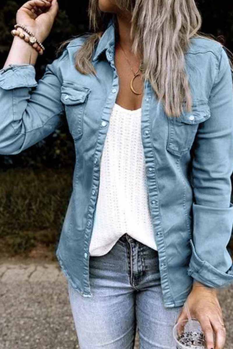 Long Sleeve Solid Color Blouse(4 Colors)