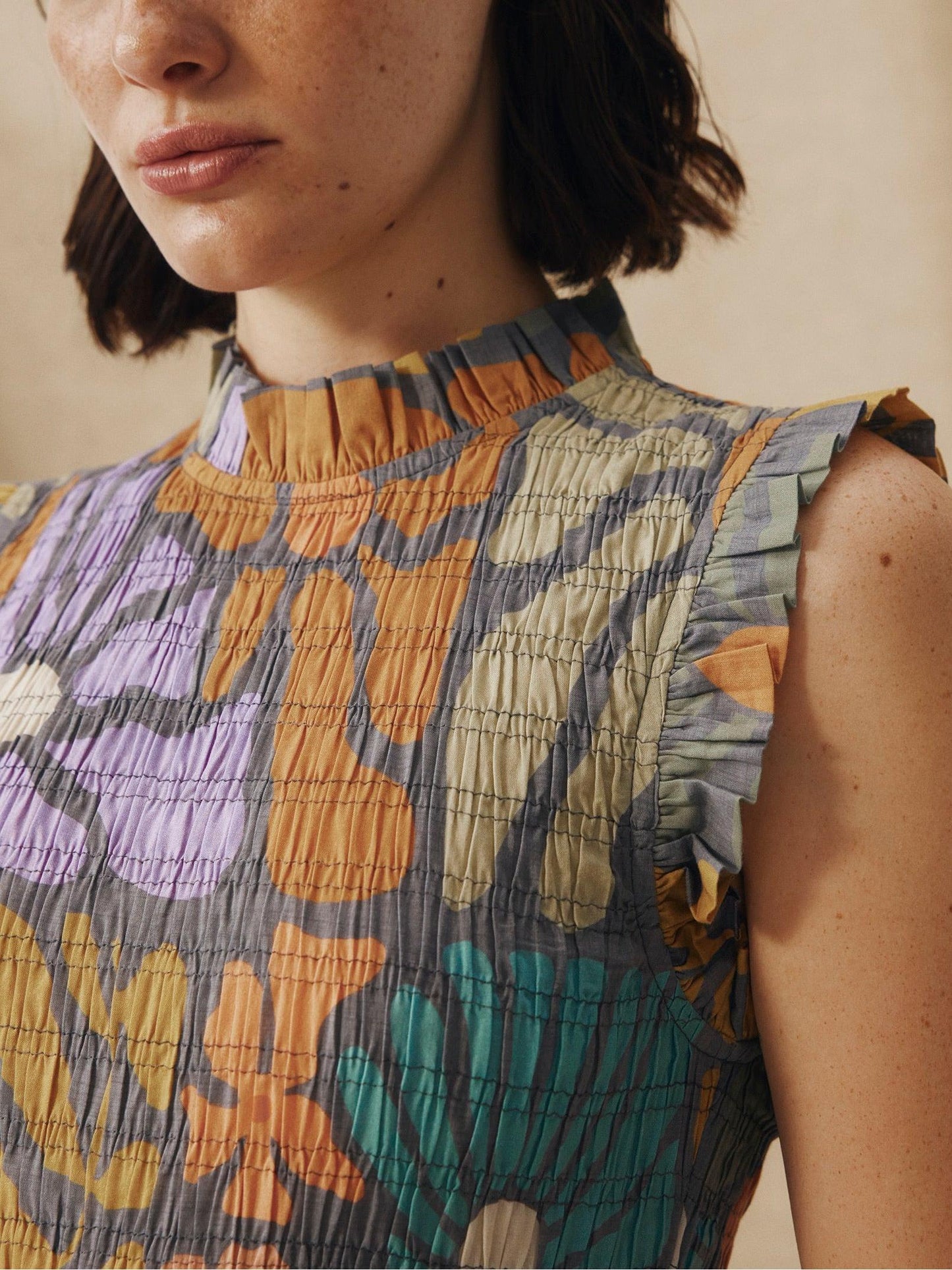 Multicolor Botanical Print Midi Dress
