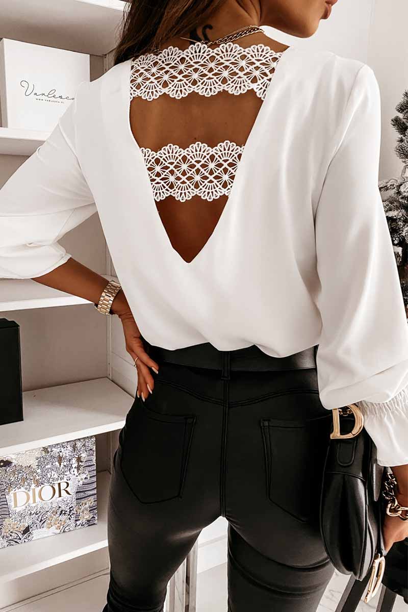 Tops de encaje con cuello en V y manga larga