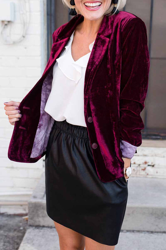Blazer de gamuza de manga larga ajustado de color liso (3 colores)