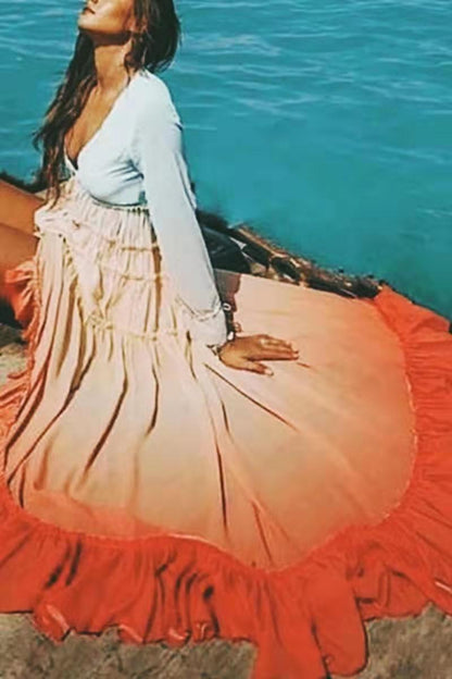 Vestido degradado de manga larga con cuello en V