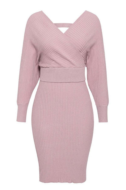 Winter Sexy V Neck Wool Dress