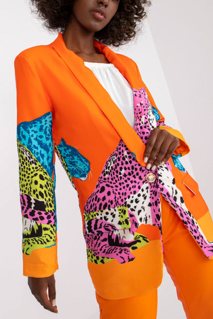 Blazer largo ajustado con contraste y estampado de leopardo