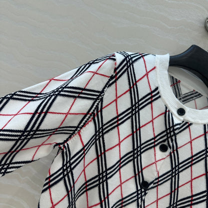 Bur 25 Cardigan White Plaid Wool