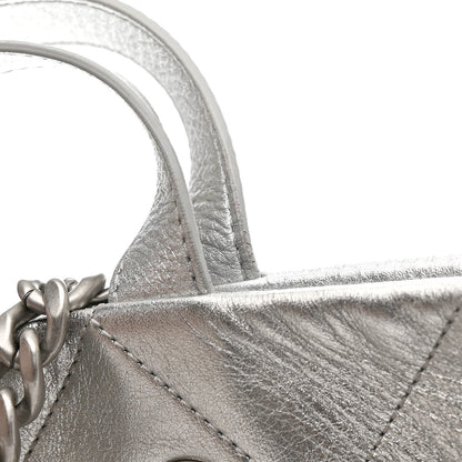 Metallic Calfskin Stitched CC Club Monaco Tote Silver