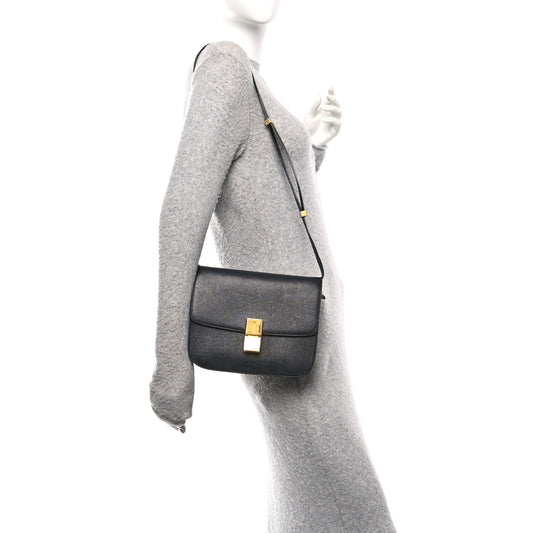 Goatskin Medium Classic Box Flap Bag Black
