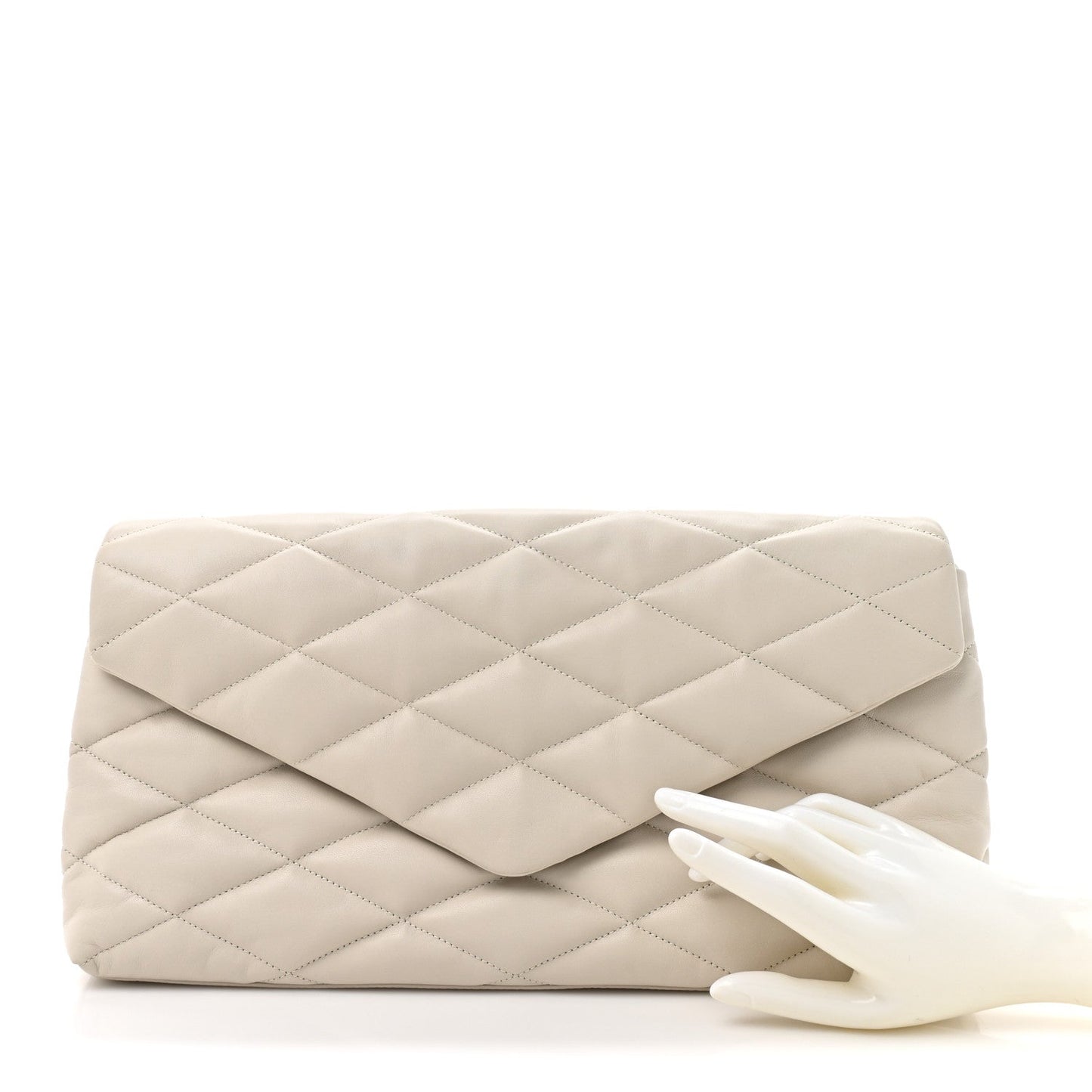 Lambskin Quilted Sade Puffer Envelope Clutch Crema Soft