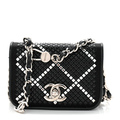 Lambskin Crystal Quilted Mini Chain Belt Bag Black
