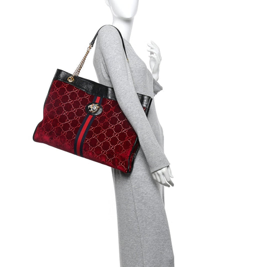 Velvet GG Monogram Large Rajah Chain Tote Red Cipria Black