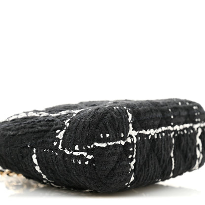Tweed Quilted Mini Clutch With Chain  Black White