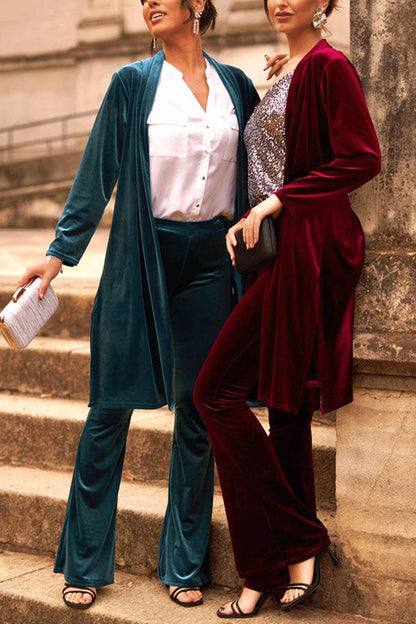 KIMONO MIDI DE LUJO DE TERCIOPELO CON MANGA LARGA Y FRENTE ABIERTO PARA MUJER