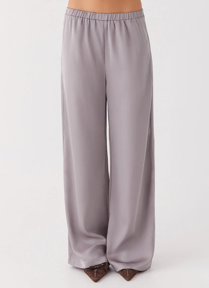 Palm Cove Satin Pants - Grey