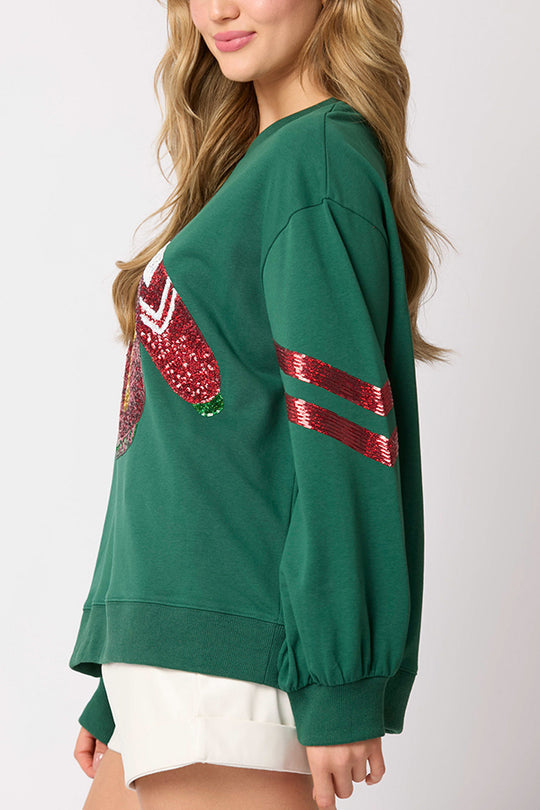 Sudadera informal de cuello redondo con lentejuelas navideñas