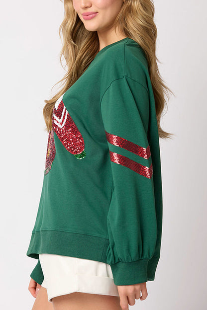Sudadera informal de cuello redondo con lentejuelas navideñas