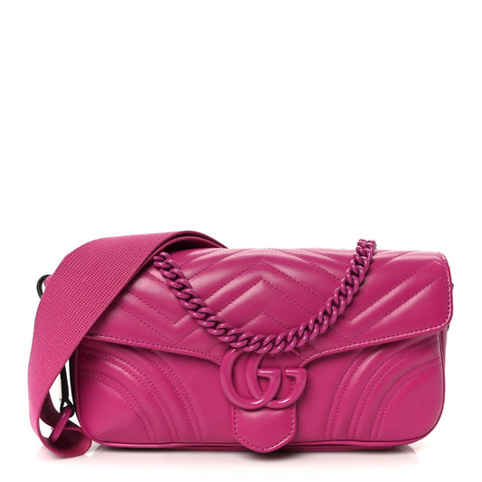 Calfskin Matelasse Monochrome GG Marmont Crossbody Shoulder Bag Classic Fuxia