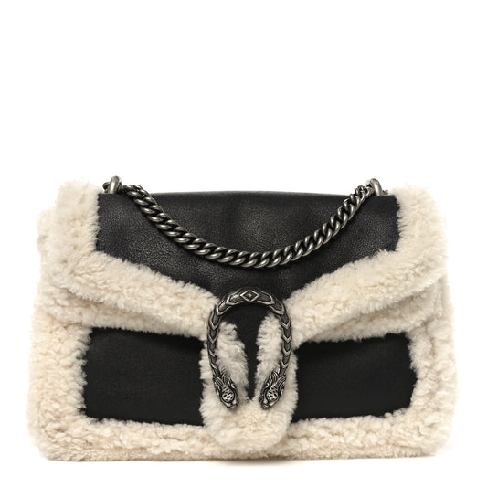 Sakai Be Green Calfskin Shearling Small Dionysus Shoulder Bag Black