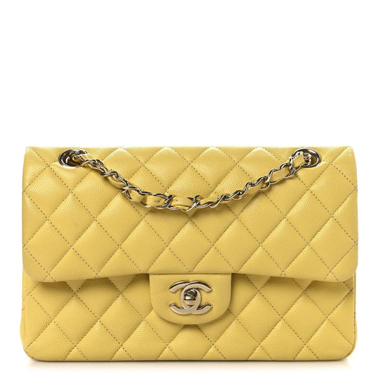 Caviar Quilted Small Double Flap Light Yellow