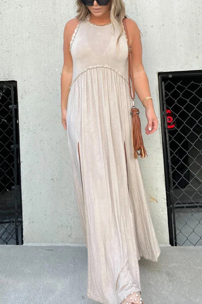 Vestido largo maxi holgado, sencillo e informal con abertura