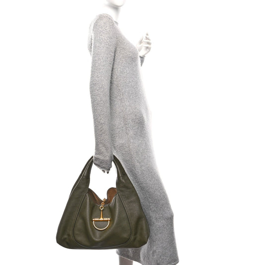 Grained Calfskin Softbit Maxi Shoulder Bag Forest Green