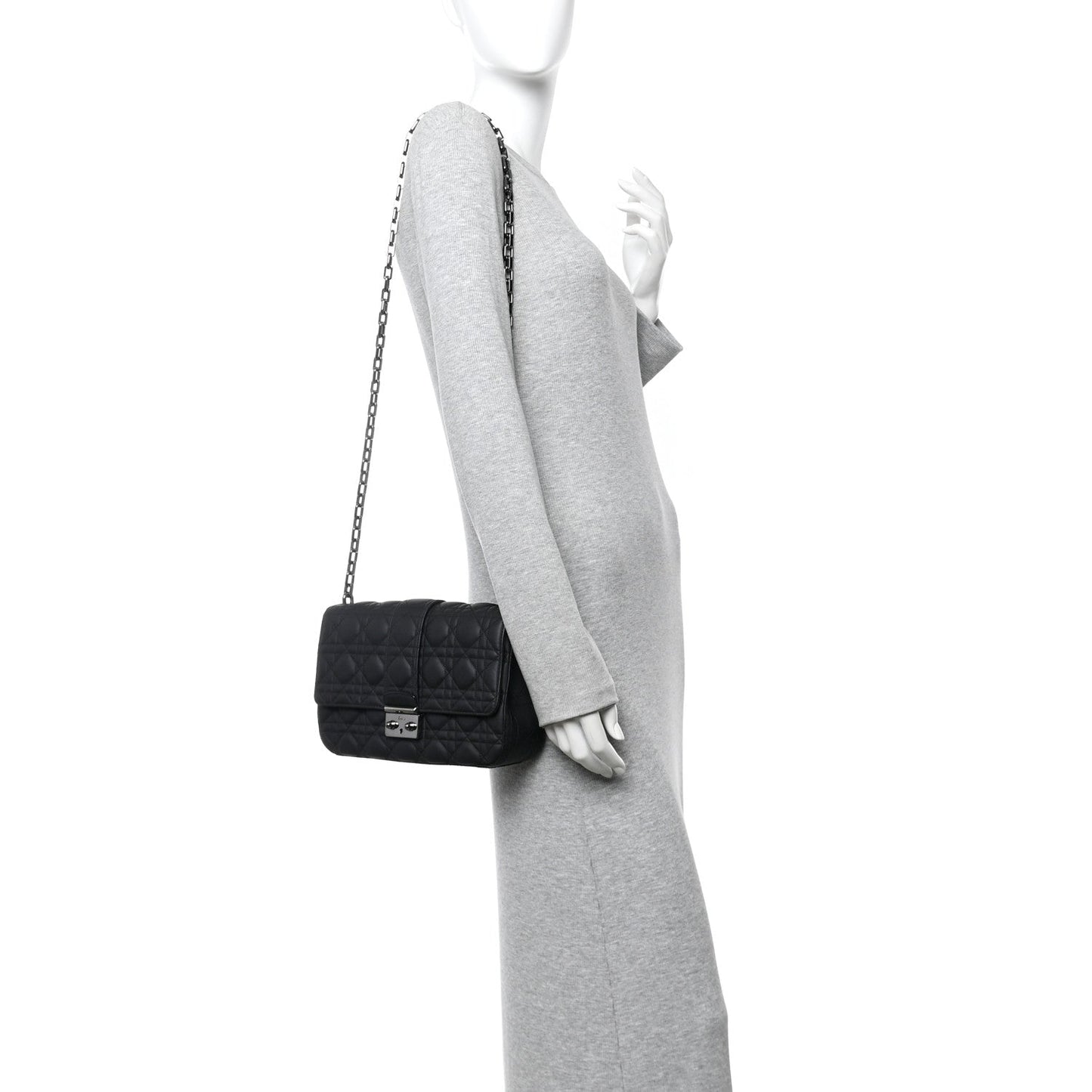 Ultra Matte Calfskin Cannage Medium Miss Dior Flap Black