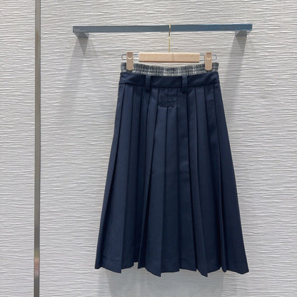 Miu SS26 Set Polo Shirt Pleated Skirt Navy Blue Polyester Cotton 351275