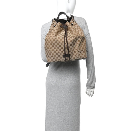Monogram Dollar Calfskin O Drawstring Backpack Beige Ebony Testa di Moro Dark Chocolate