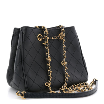 Calfskin Stitched Small Egyptian Amulet Drawstring Bag Black