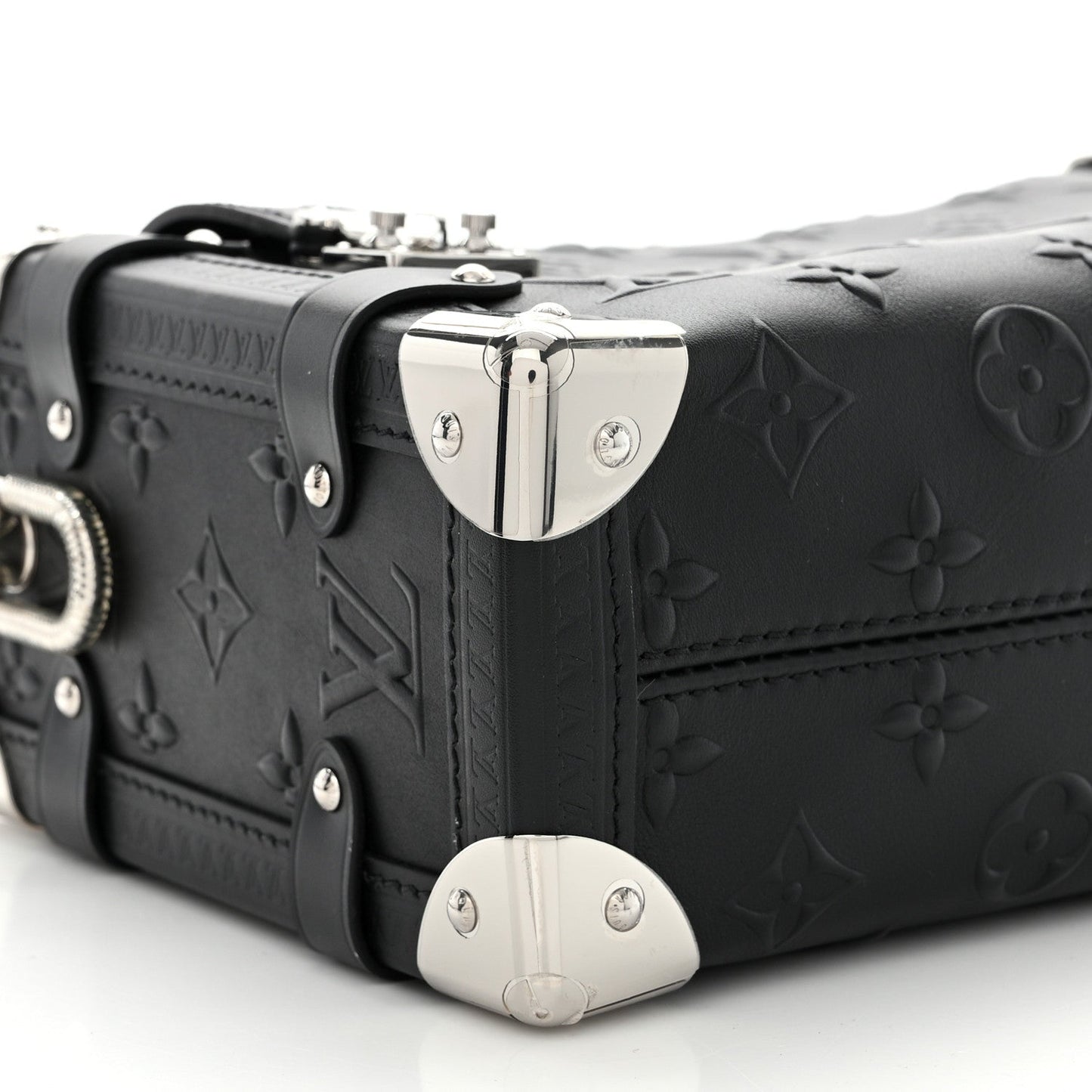 Calfskin Debossed Monogram Side Trunk Black