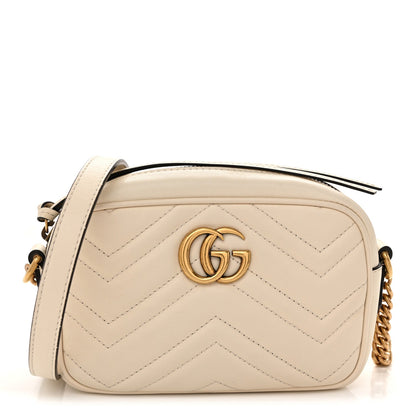 Calfskin Matelasse Mini GG Marmont Chain Shoulder Bag White