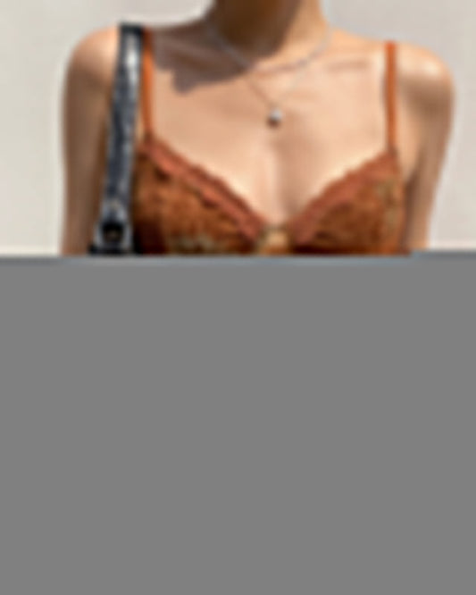 Retro Mesh Strappy Lace Print Halter Top