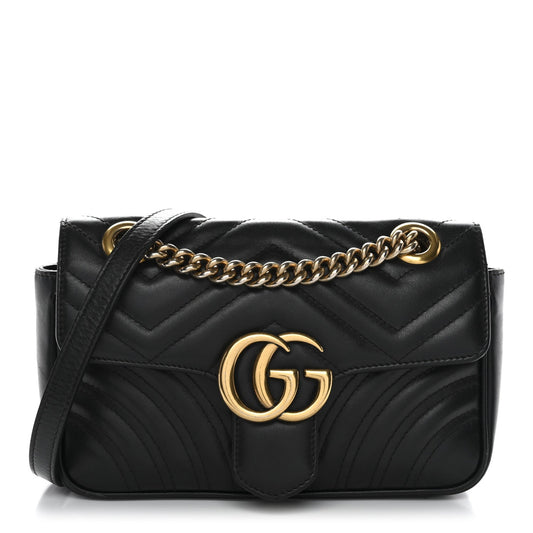 Calfskin Matelasse Mini GG Marmont Shoulder Bag Black