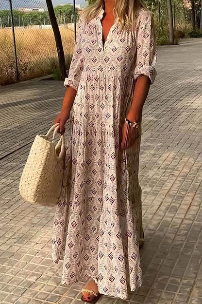 Vestidos plisados informales con cuello mandarín y estampado de patchwork universitario
