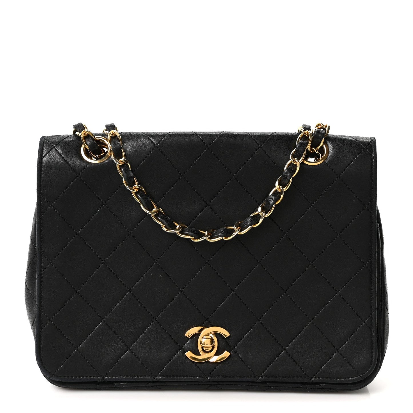 Lambskin Quilted Small Single Flap Black