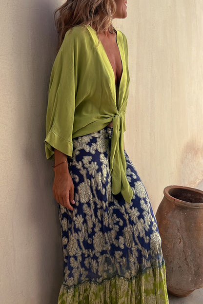 Blusa relajada de satén con lazo delantero Summer Mood