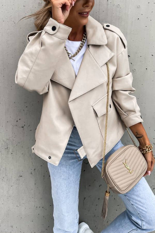 Chaqueta corta de cuero estilo británico con bolsillo de solapa