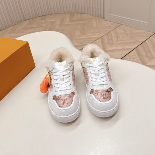 LV Stadium Sneaker White Pink Cowhide Cotton Wool 595428