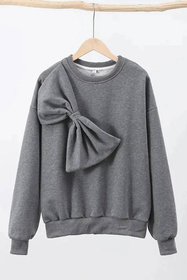 Sudadera holgada de color liso con cuello redondo, manga larga y lazo