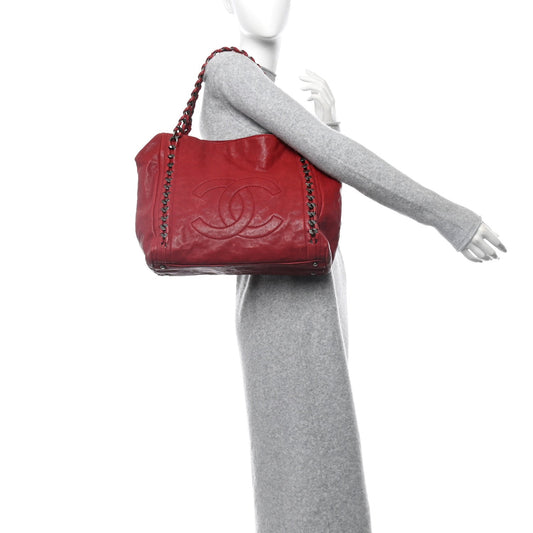 Calfskin Modern Chain Tote Red