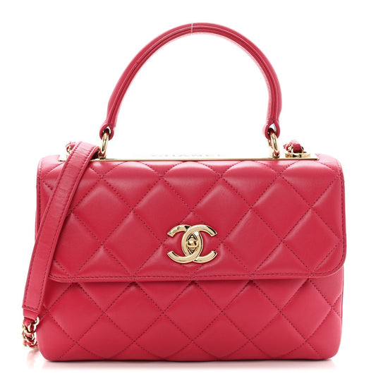 Lambskin Quilted Small Trendy CC Flap Dual Handle Bag Dark Pink