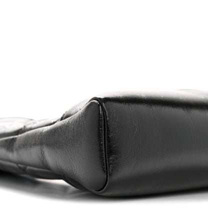 Shiny Crumpled Calfskin Quilted Mini 31 Shopping Bag Black
