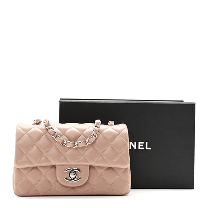 Lambskin Quilted Mini Rectangular Flap Brown