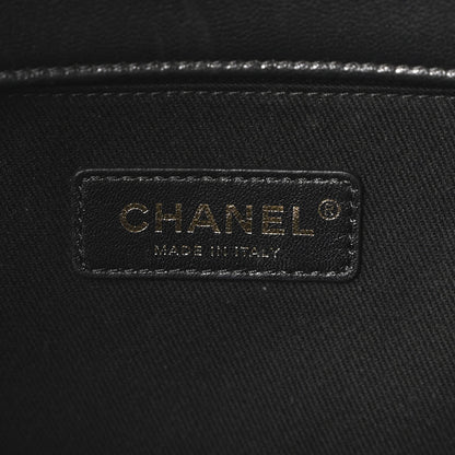 Sheepskin Caviar Quilted Medium Shopping Tote Black